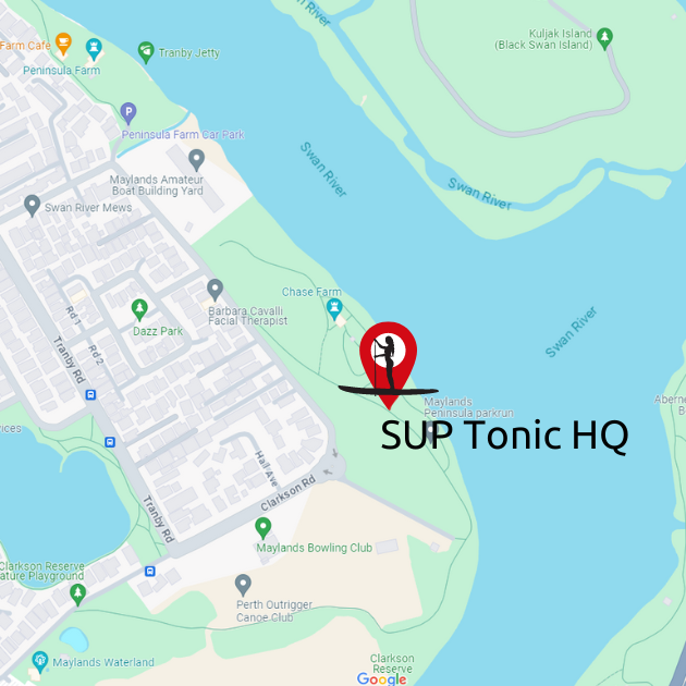 An image of google maps with a red pin indicating location of SUP TONIC Head Quarters